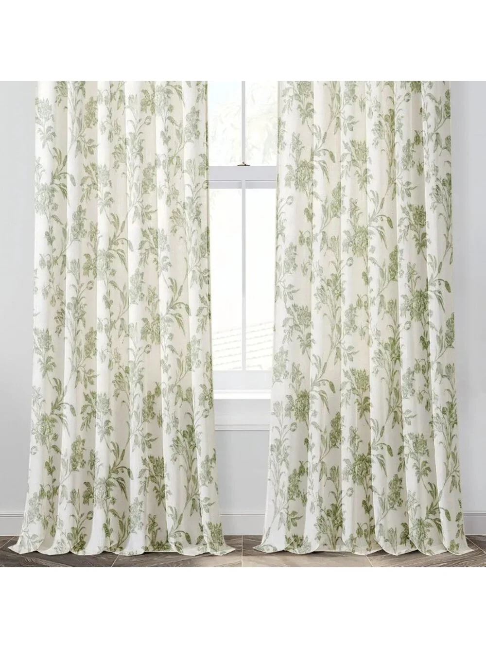Sage Green Floral Curtains - 52